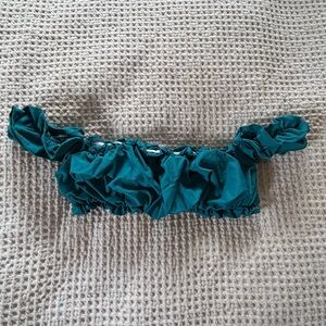 Teal Off-Shoulder Ruffled Bikini Top